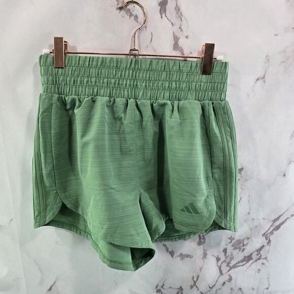 Adidas Shorts Womens XS Green Pacer Training Running High Rise 3 Stripes - Picture 1 of 12